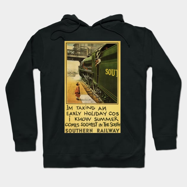 Early Summer Holiday Southern Railway Vintage Steam Train Hoodie by vintageposters